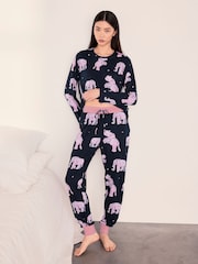 Chelsea Peers Blue Elephant Dreamscape Print Long Pyjamas Set - Image 3 of 5