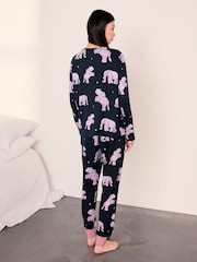 Chelsea Peers Blue Elephant Dreamscape Print Long Pyjamas Set - Image 4 of 5