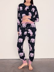 Chelsea Peers Blue Elephant Dreamscape Print Long Pyjamas Set - Image 5 of 5