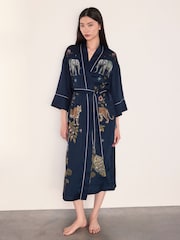 Chelsea Peers Blue Satin Moonlight Safari Print Kimono Dressing Gown - Image 1 of 7