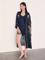 Chelsea Peers Blue Satin Moonlight Safari Print Kimono Dressing Gown - Image 2 of 7