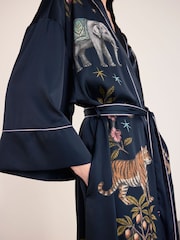 Chelsea Peers Blue Satin Moonlight Safari Print Kimono Dressing Gown - Image 3 of 7