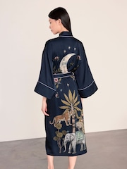Chelsea Peers Blue Satin Moonlight Safari Print Kimono Dressing Gown - Image 4 of 7