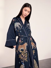 Chelsea Peers Blue Satin Moonlight Safari Print Kimono Dressing Gown - Image 5 of 7