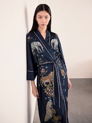 Chelsea Peers Blue Satin Moonlight Safari Print Kimono Dressing Gown - Image 6 of 7