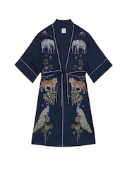 Chelsea Peers Blue Satin Moonlight Safari Print Kimono Dressing Gown - Image 7 of 7