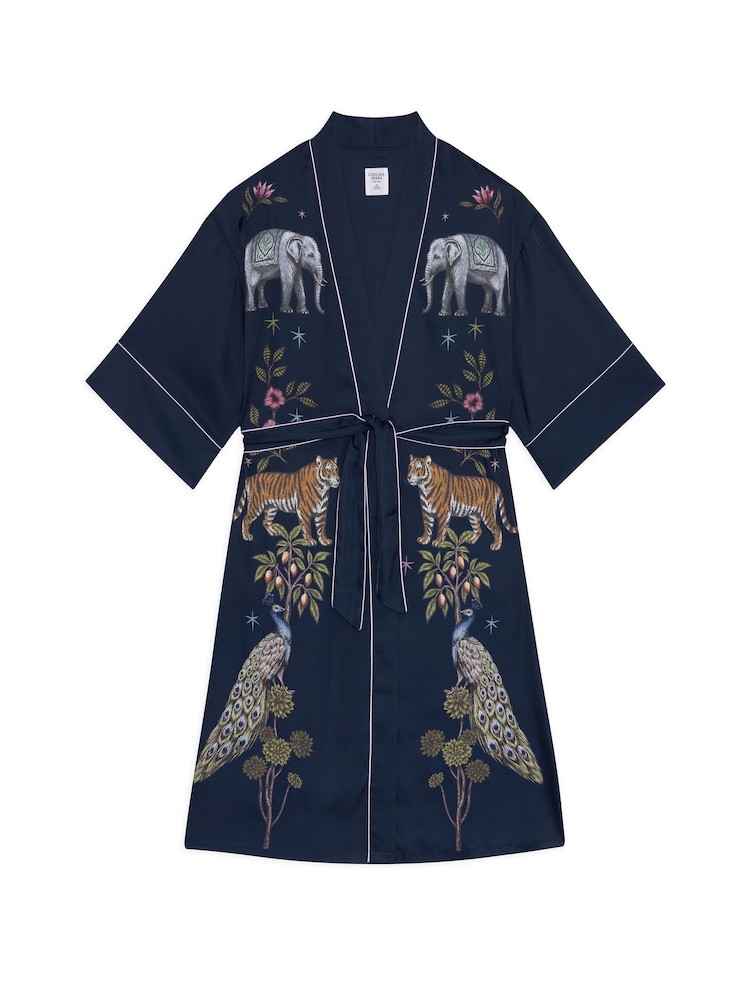 Chelsea Peers Blue Satin Moonlight Safari Print Kimono Dressing Gown - Image 7 of 7 Chelsea Peers Blue Satin Moonlight Safari Print Kimono Dressing Gown - Image 7 of 7