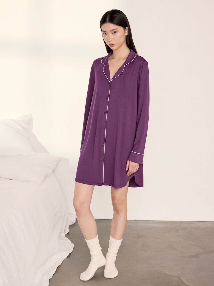 Chelsea Peers Purple TENCEL™ Modal Nightshirt - Image 1 of 5 Chelsea Peers Purple TENCEL™ Modal Nightshirt - Image 1 of 5