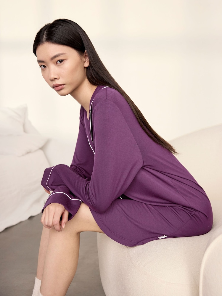Chelsea Peers Purple TENCEL™ Modal Nightshirt - Image 2 of 5 Chelsea Peers Purple TENCEL™ Modal Nightshirt - Image 2 of 5