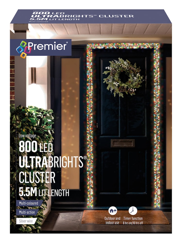 Premier Decorations Ltd 5.5m 800 LED Multi Ultrabright Cluster Christmas Line Lights - Image 2 of 3