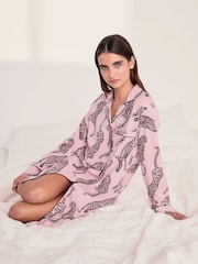 Chelsea Peers Pink Cotton Lino Cut Leopard Print Nightshirt - Image 2 of 5