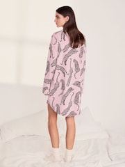 Chelsea Peers Pink Cotton Lino Cut Leopard Print Nightshirt - Image 3 of 5