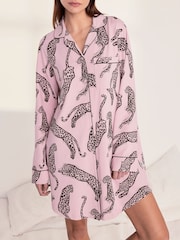 Chelsea Peers Pink Cotton Lino Cut Leopard Print Nightshirt - Image 4 of 5