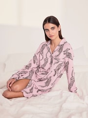 Chelsea Peers Pink Cotton Lino Cut Leopard Print Nightshirt - Image 5 of 5