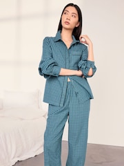 Chelsea Peers Green Cotton Gingham Check Long Pyjama Set - Image 6 of 7