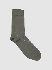 Reiss Cement Grey Mario Spot Mercerised Cotton-Blend Polka-Dot Socks - Image 1 of 3