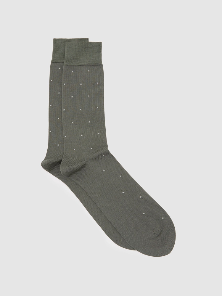 Reiss Cement Grey Mario Spot Mercerised Cotton-Blend Polka-Dot Socks - Image 1 of 3 Reiss Cement Grey Mario Spot Mercerised Cotton-Blend Polka-Dot Socks - Image 1 of 3