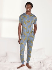Chelsea Peers Blue Crocodile Lagoon Print Long Pyjamas Set - Image 1 of 5