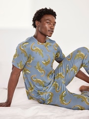 Chelsea Peers Blue Crocodile Lagoon Print Long Pyjamas Set - Image 2 of 5