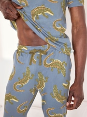Chelsea Peers Blue Crocodile Lagoon Print Long Pyjamas Set - Image 3 of 5