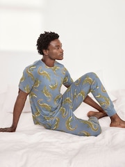Chelsea Peers Blue Crocodile Lagoon Print Long Pyjamas Set - Image 5 of 5