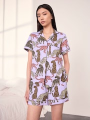 Ensemble pyjama court à boutons Chelsea Peers imprimé léopard étoilé - Image 1 sur 7