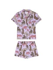 Ensemble pyjama court à boutons Chelsea Peers imprimé léopard étoilé - Image 7 sur 7