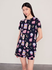 Chelsea Peers Blue Halloween Fortune Teller Print Short Pyjamas Set - Image 1 of 6