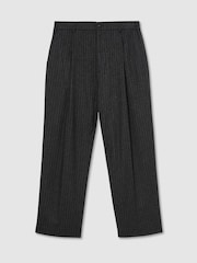 Reiss Charcoal Grey Russel Monogram Wool-Blend Chalk-Stripe Suit Trousers Relaxed-Fit - Image 2 of 7