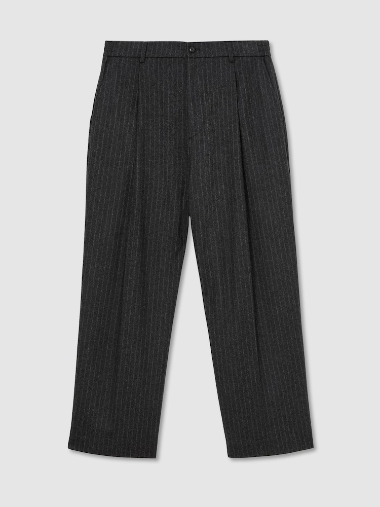 Reiss Charcoal Grey Russel Monogram Wool-Blend Chalk-Stripe Suit Trousers Relaxed-Fit - Image 2 of 7 Reiss Charcoal Grey Russel Monogram Wool-Blend Chalk-Stripe Suit Trousers Relaxed-Fit - Image 2 of 7