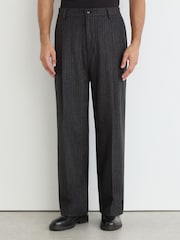 Reiss Charcoal Grey Russel Monogram Wool-Blend Chalk-Stripe Suit Trousers Relaxed-Fit - Image 3 of 7