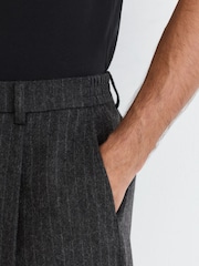 Reiss Charcoal Grey Russel Monogram Wool-Blend Chalk-Stripe Suit Trousers Relaxed-Fit - Image 4 of 7