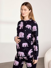 Chelsea Peers Blue Maternity Elephant Dreamscape Print Long Pyjamas Set - Image 3 of 6