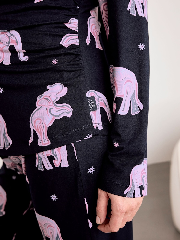 Chelsea Peers Blue Maternity Elephant Dreamscape Print Long Pyjamas Set - Image 6 of 6