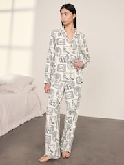 Chelsea Peers White Petite Cotton Safari Stamp Print Long Pyjamas Set - Image 2 of 5