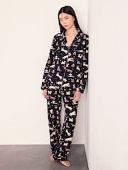 Chelsea Peers Black Cotton Halloween Dogs Print Long Pyjamas Set - Image 1 of 6