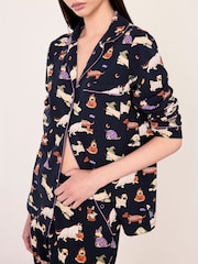 Chelsea Peers Black Cotton Halloween Dogs Print Long Pyjamas Set - Image 3 of 6