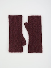 Lipsy Burgundy Red Cable Knite Fingerless Mittens - Image 4 of 6