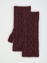 Lipsy Burgundy Red Cable Knite Fingerless Mittens - Image 6 of 6