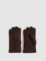 Reiss Chocolate Aragon Suede Shearling Gloves - Image 1 of 3