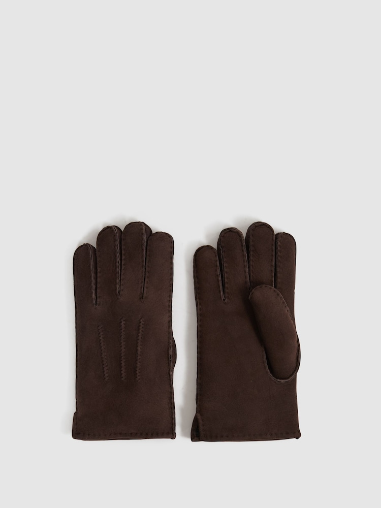Reiss Chocolate Aragon Suede Shearling Gloves - Image 1 of 3