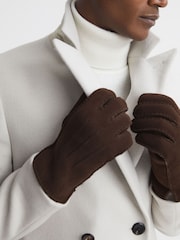Reiss Chocolate Aragon Suede Shearling Gloves - Image 2 of 3