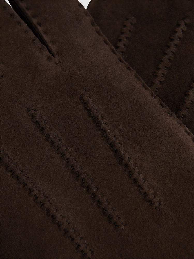 Reiss Chocolate Aragon Suede Shearling Gloves - Image 3 of 3