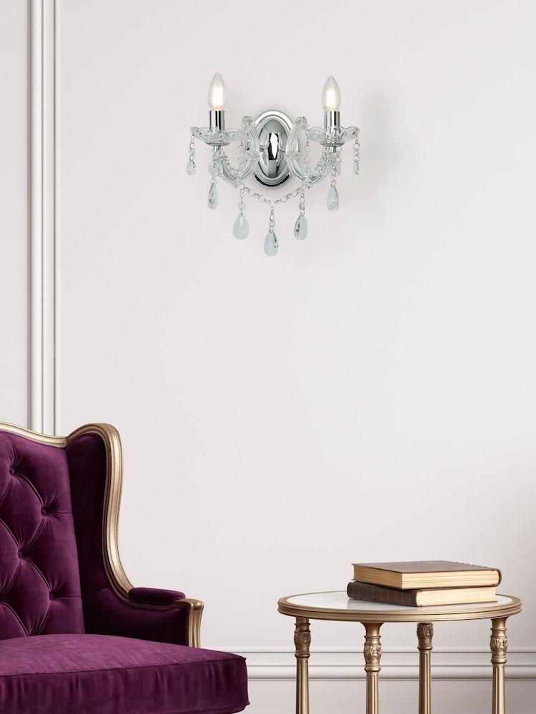 Searchlight Chrome Lillie Chrome  Crystal 2Lt Wall Light - Image 1 of 3