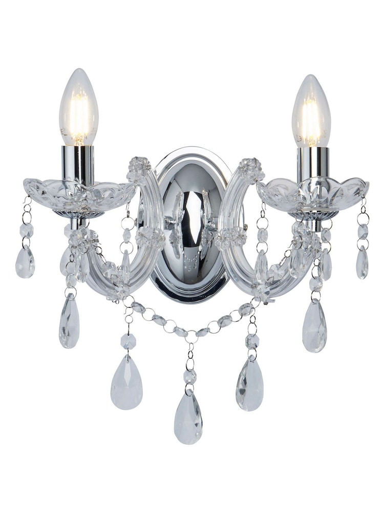 Searchlight Chrome Lillie Chrome  Crystal 2Lt Wall Light - Image 2 of 3