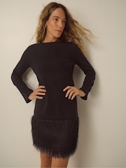 Monsoon Fina Long Sleeve Knitted Fringe Mini Dress - Εικόνα 1 από 4