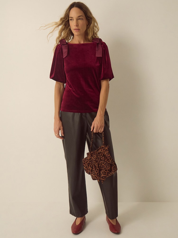 Monsoon Red Vittoria Short Sleeve Bow Velvet Top - Image 2 of 4
