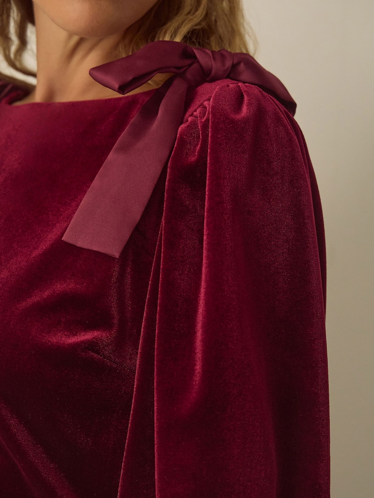 Monsoon Red Vittoria Short Sleeve Bow Velvet Top - Image 4 of 4