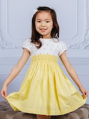 Trotters London Girls Lemon Yellow Rose Hand Smocked Dress - Image 1 of 6