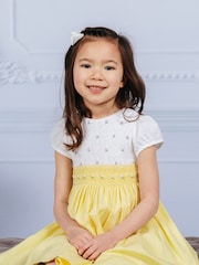 Trotters London Girls Lemon Yellow Rose Hand Smocked Dress - Image 2 of 6